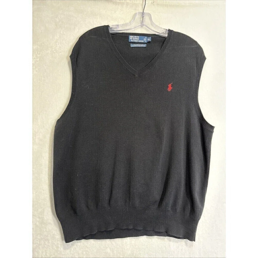 Polo Ralph Lauren Sweater Vest Men's Size XL Pullover Black Pima Cotton V-Neck